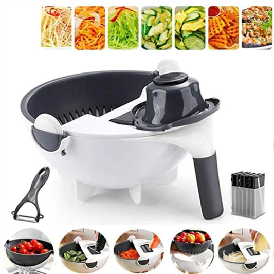 COMBO DE COCINA: RALLADOR 9 EN 1 + AFILADOR – ¡TODO EN UNO PARA TU COCINA!